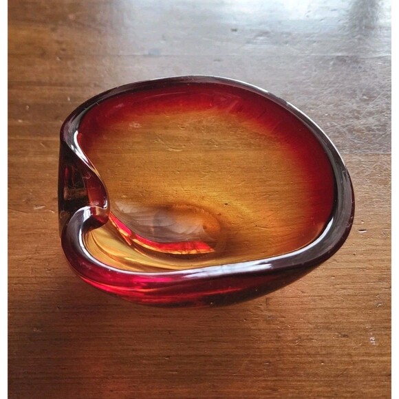 Murano Italy Red Orange Pinched Trinket Bowl Ashtray - Picture 1 of 11